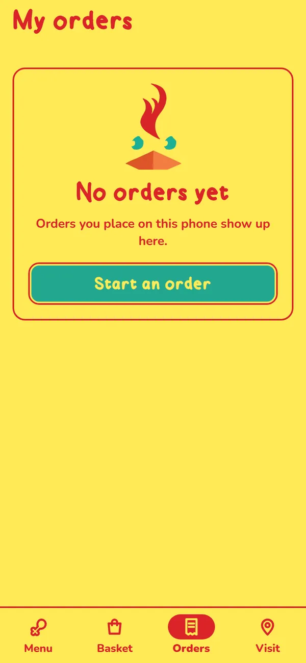 No orders yet with a Start an order button