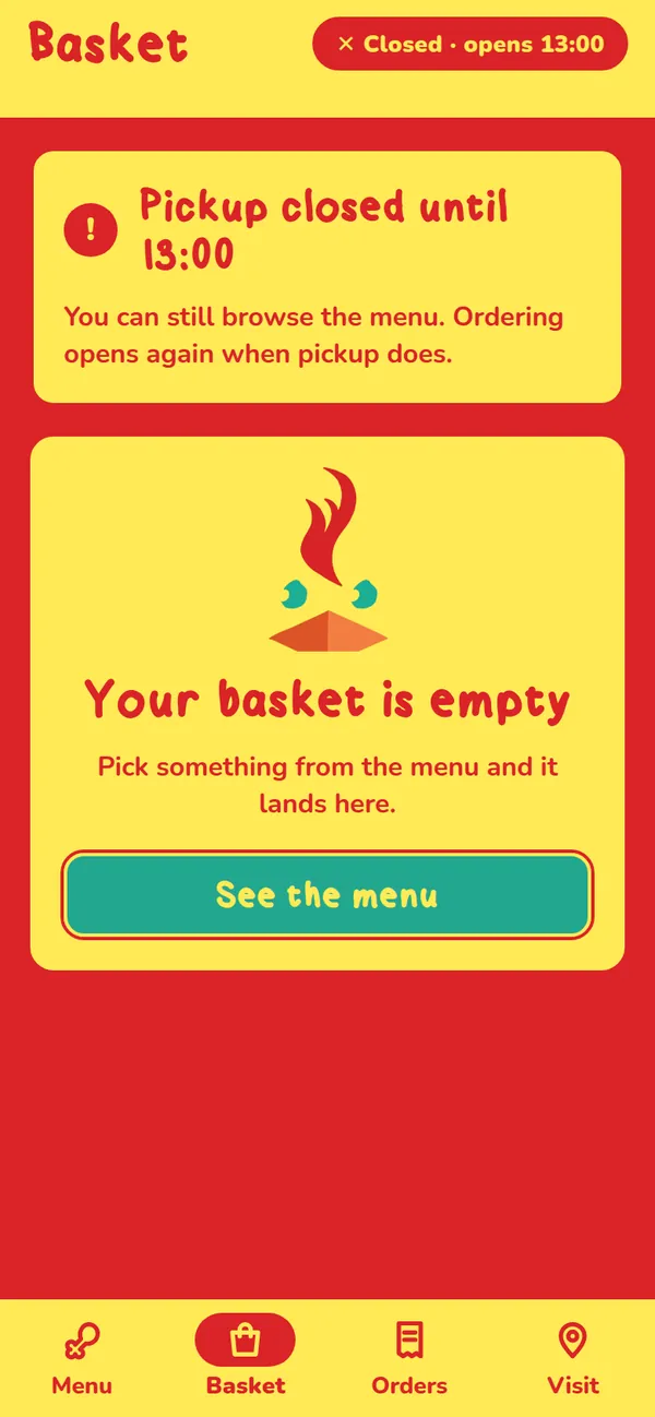 Basket while pickup is closed