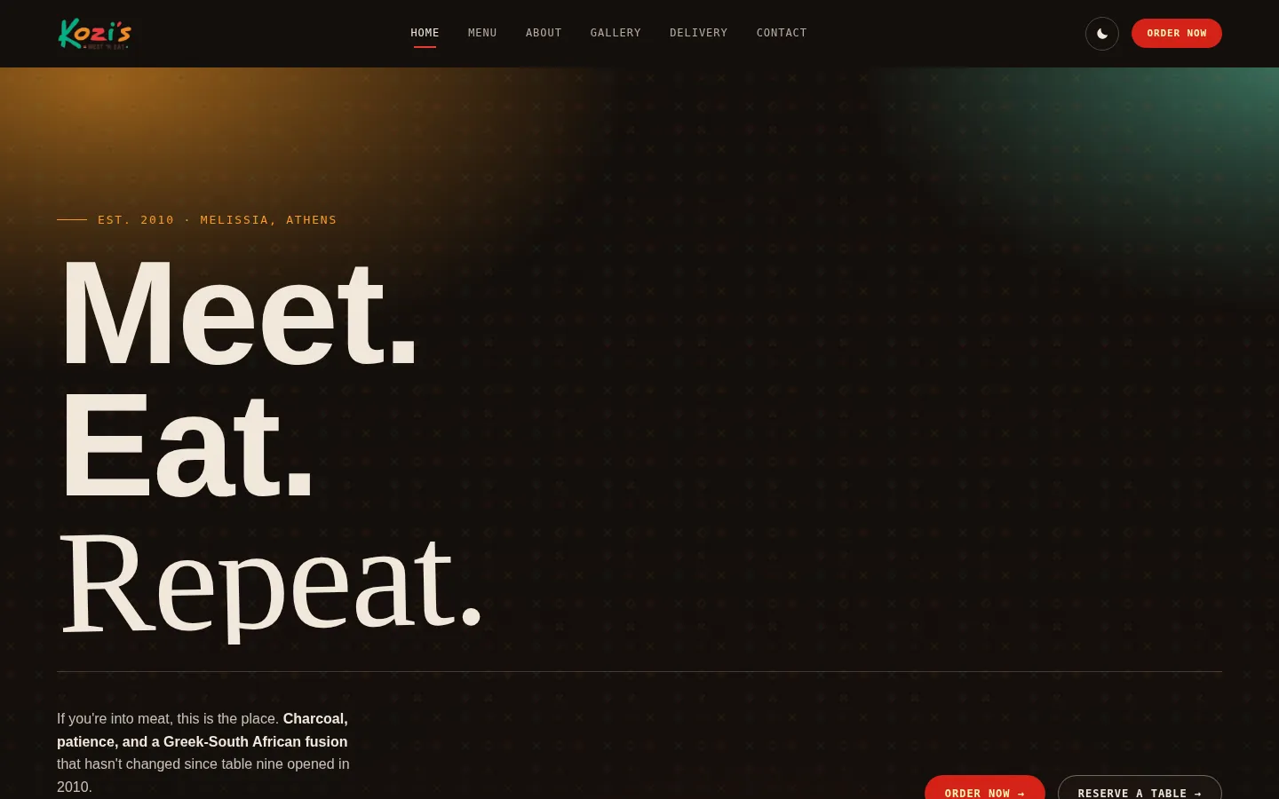 Kozi's homepage, dark theme